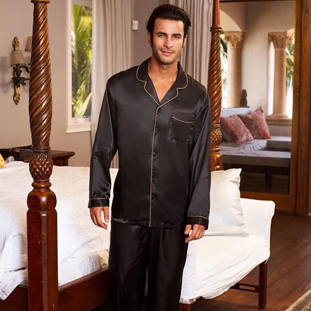 Men's Satin Pajama 3 Piece Set with Blindfold,  3X